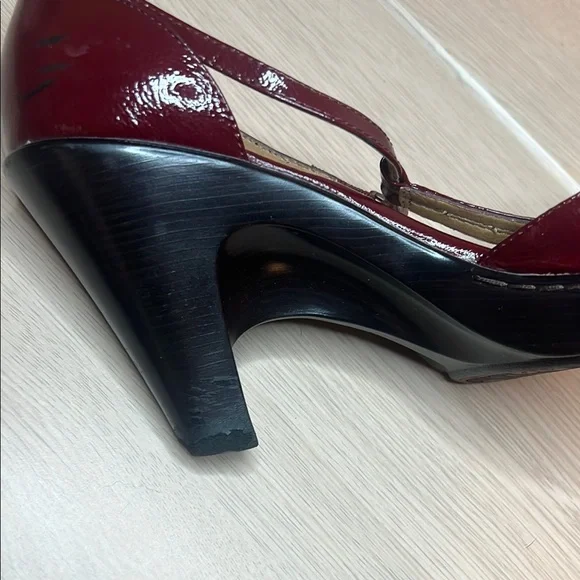 Sofft Red T-Strap Patent Leather Heels - Picture 6 of 10